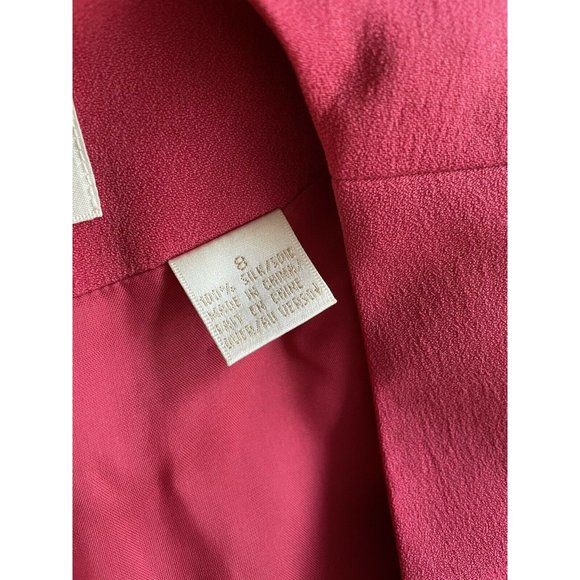 Dana Buchman Coral Pink Silk Wrap Dress Women's Sz 8 Long Sleeve Gold Beaded Tie - Picture 10 of 10